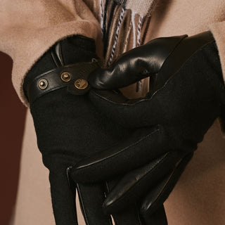 Fabrizio (black) – Tweed men's gloves with touchscreen capability and adjustable snap button - Glamourous Grace