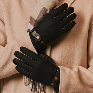 Fabrizio (black) – Tweed men's gloves with touchscreen capability and adjustable snap button - Glamourous Grace
