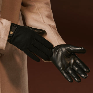 Fabrizio (black) – Tweed men's gloves with touchscreen capability and adjustable snap button - Glamourous Grace