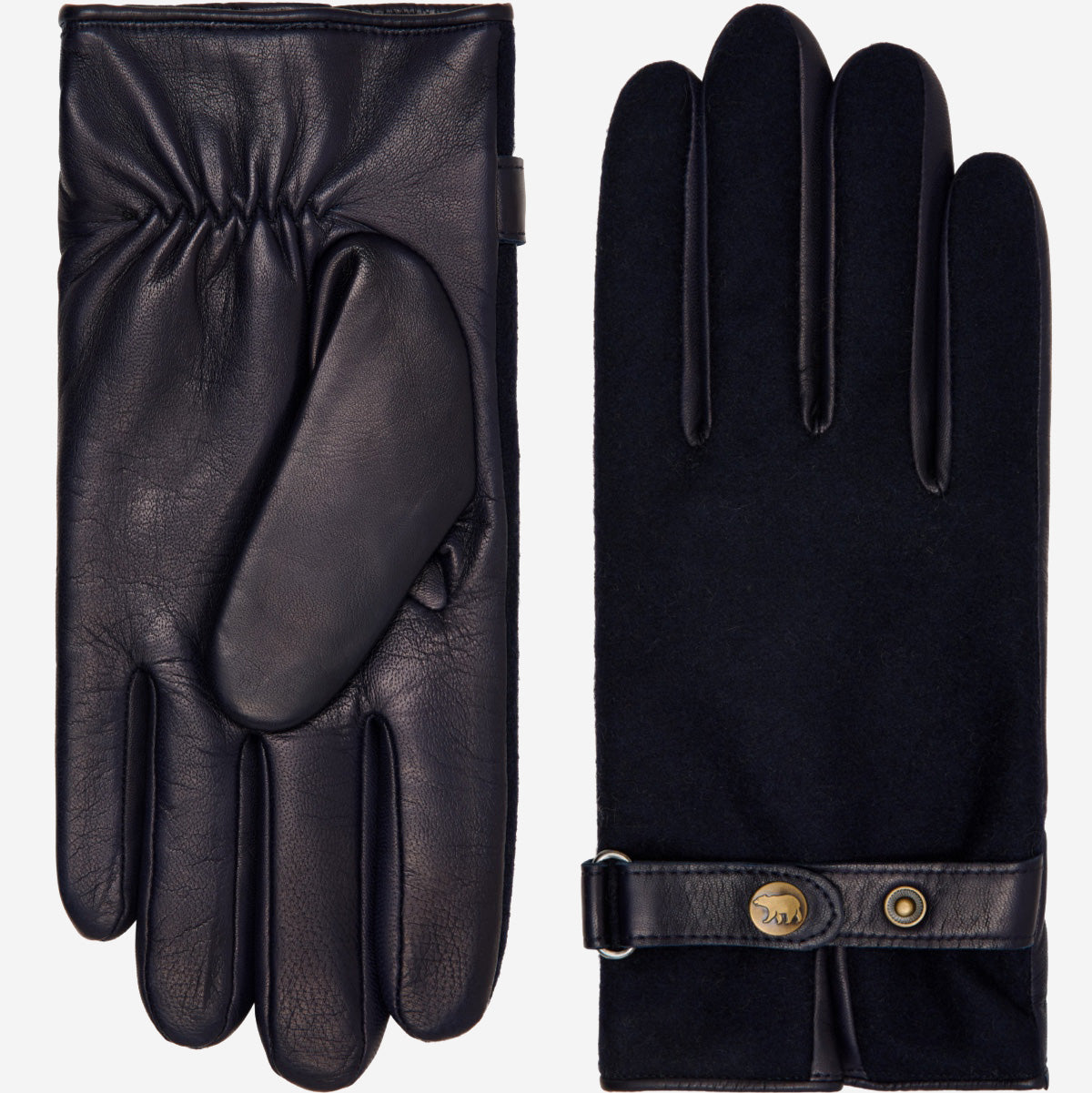 Fabrizio (navy blue) - Tweed men's gloves with touchscreen capability and adjustable snap button - Glamourous Grace