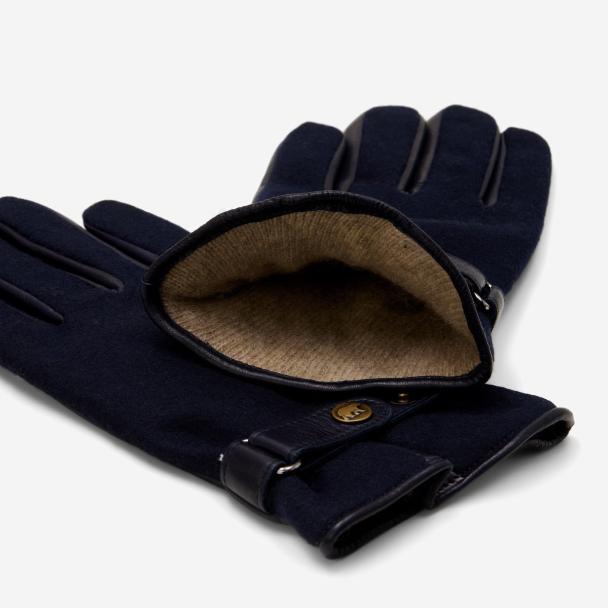 Fabrizio (navy blue) - Tweed men's gloves with touchscreen capability and adjustable snap button - Glamourous Grace