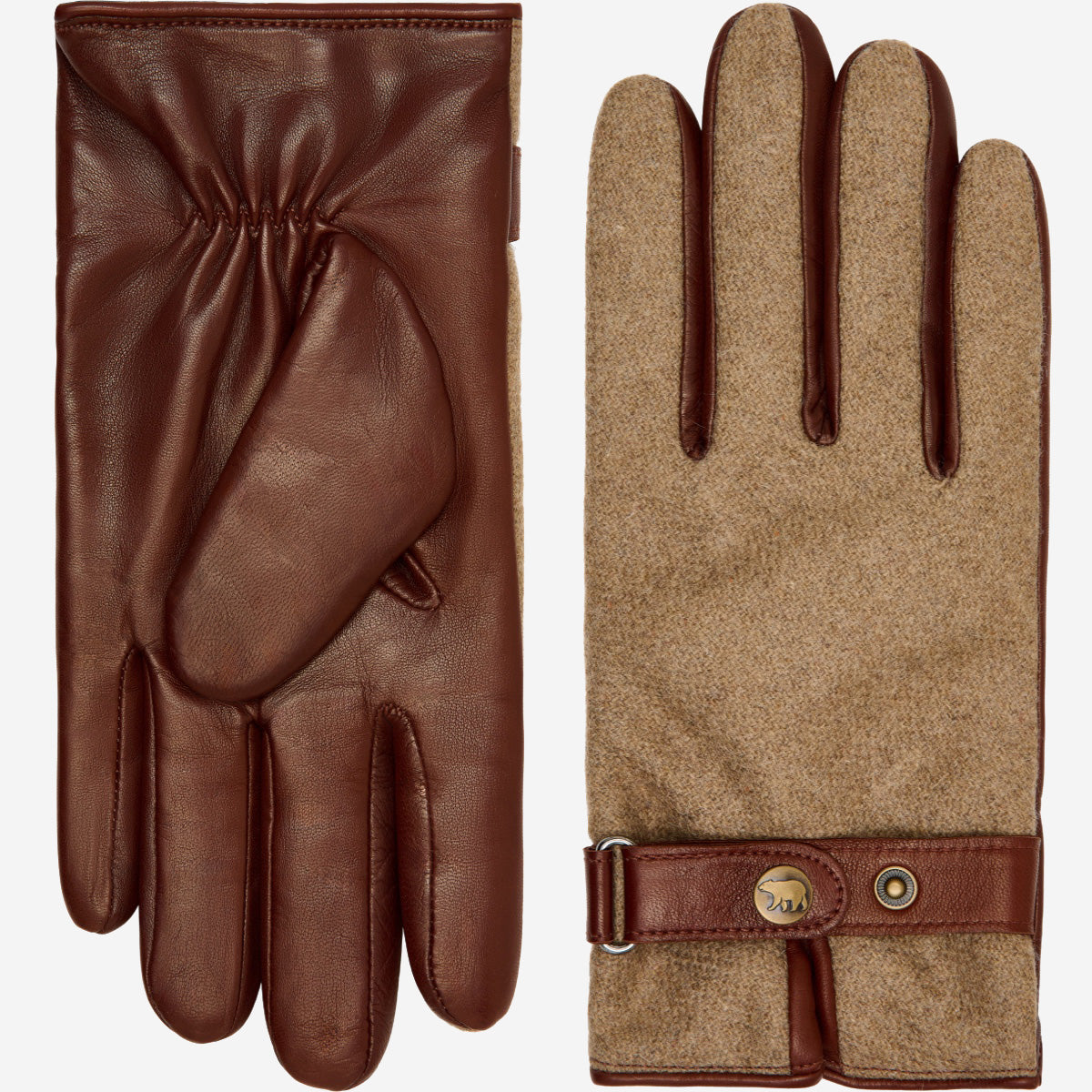 Fabrizio (brown) - Italian tweed men’s gloves with touchscreen capability and adjustable snap button - Glamourous Grace