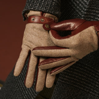 Fabrizio (brown) - Italian tweed men’s gloves with touchscreen capability and adjustable snap button - Glamourous Grace