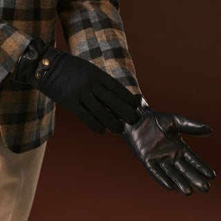 Fabrizio (navy blue) - Tweed men's gloves with touchscreen capability and adjustable snap button - Glamourous Grace