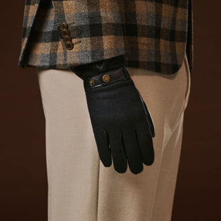 Fabrizio (navy blue) - Tweed men's gloves with touchscreen capability and adjustable snap button - Glamourous Grace
