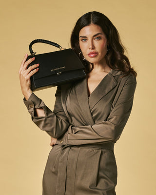 Federica (black) - Italian calf leather women's crossbody bag (with shoulder strap) - Glamourous Grace