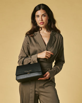 Federica (black) - Italian calf leather women's crossbody bag (with shoulder strap) - Glamourous Grace