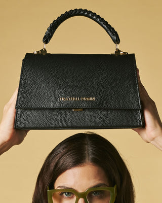 Federica (black) - Italian calf leather women's crossbody bag (with shoulder strap) - Glamourous Grace
