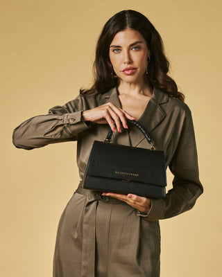Federica (black) - Italian calf leather women's crossbody bag (with shoulder strap) - Glamourous Grace