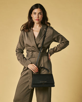 Federica (black) - Italian calf leather women's crossbody bag (with shoulder strap) - Glamourous Grace