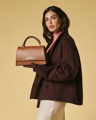 Federica (cognac) - Italian calf leather women's crossbody bag (with shoulder strap) - Glamourous Grace