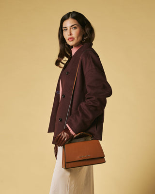 Federica (cognac) - Italian calf leather women's crossbody bag (with shoulder strap) - Glamourous Grace