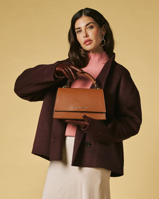 Federica (cognac) - Italian calf leather women's crossbody bag (with shoulder strap) - Glamourous Grace