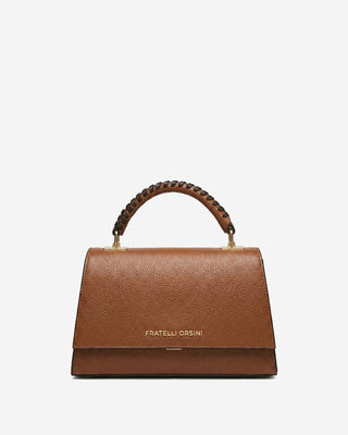 Federica (cognac) - Italian calf leather women's crossbody bag (with shoulder strap) - Glamourous Grace