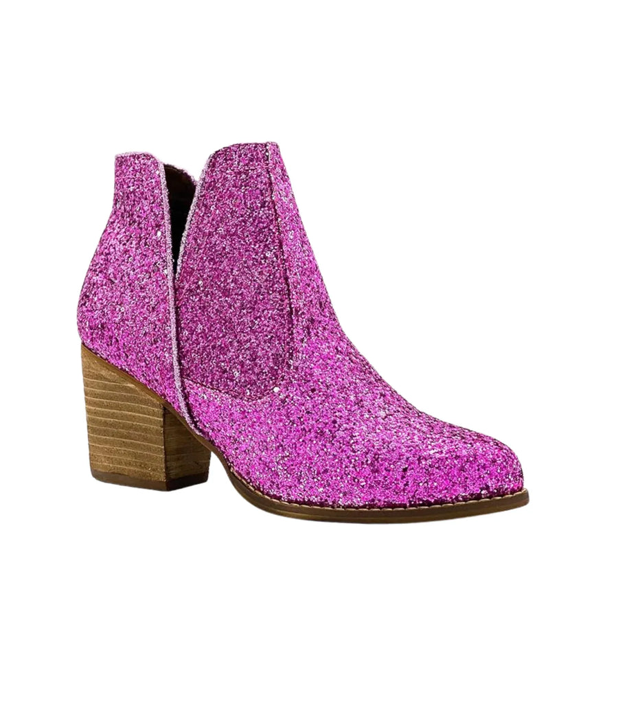 Fiera Glitter Booties in Pink - Glamourous Grace