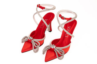 The Floransa Red Leather Pointy Toe Ankle Strap Women Sandal Final Sale! - Glamourous Grace