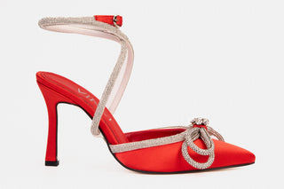 The Floransa Red Leather Pointy Toe Ankle Strap Women Sandal Final Sale! - Glamourous Grace