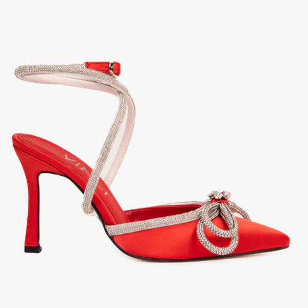 The Floransa Red Leather Pointy Toe Ankle Strap Women Sandal Final Sale! - Glamourous Grace