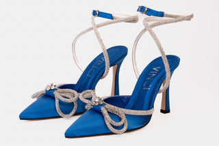 The Floransa Sax Blue Leather Pointy Toe Ankle Strap Women Sandal Final Sale! - Glamourous Grace