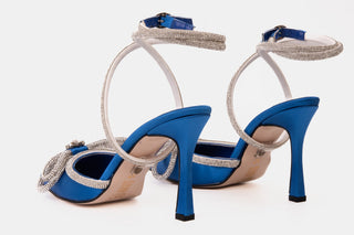 The Floransa Sax Blue Leather Pointy Toe Ankle Strap Women Sandal Final Sale! - Glamourous Grace