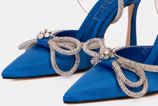 The Floransa Sax Blue Leather Pointy Toe Ankle Strap Women Sandal Final Sale! - Glamourous Grace