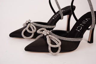 The Floransa Black Leather Pointy Toe Ankle Strap Women Sandal Final Sale! - Glamourous Grace