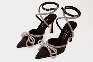 The Floransa Black Leather Pointy Toe Ankle Strap Women Sandal Final Sale! - Glamourous Grace