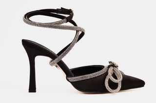The Floransa Black Leather Pointy Toe Ankle Strap Women Sandal Final Sale! - Glamourous Grace
