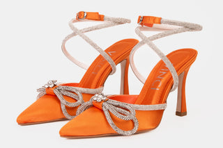 The Floransa Orange Leather Pointy Toe Ankle Strap Women Sandal Final Sale! - Glamourous Grace