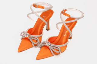 The Floransa Orange Leather Pointy Toe Ankle Strap Women Sandal Final Sale! - Glamourous Grace