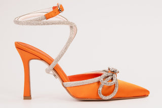 The Floransa Orange Leather Pointy Toe Ankle Strap Women Sandal Final Sale! - Glamourous Grace
