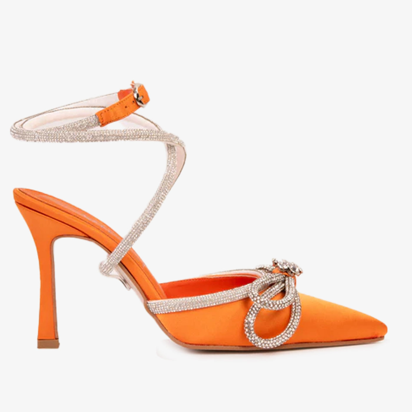 The Floransa Orange Leather Pointy Toe Ankle Strap Women Sandal Final Sale! - Glamourous Grace