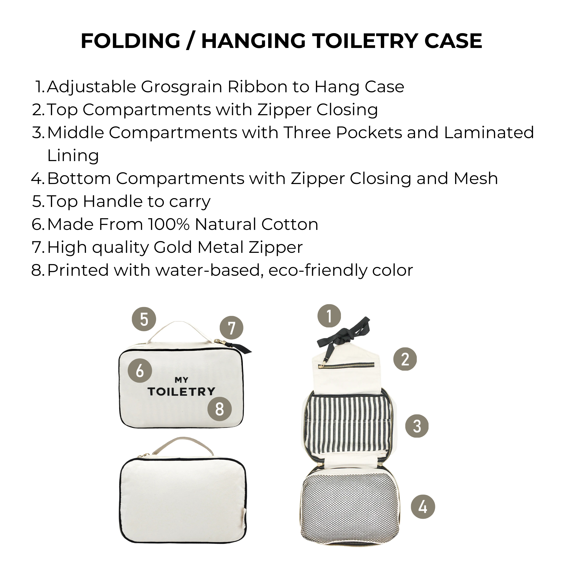 Folding/Hanging Toiletry Case – Cream - Glamourous Grace