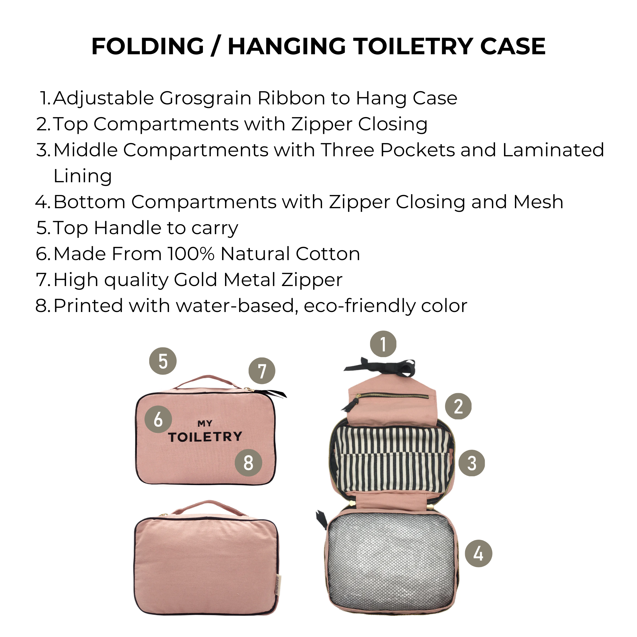 Folding/Hanging Toiletry Case – Pink/Blush - Glamourous Grace