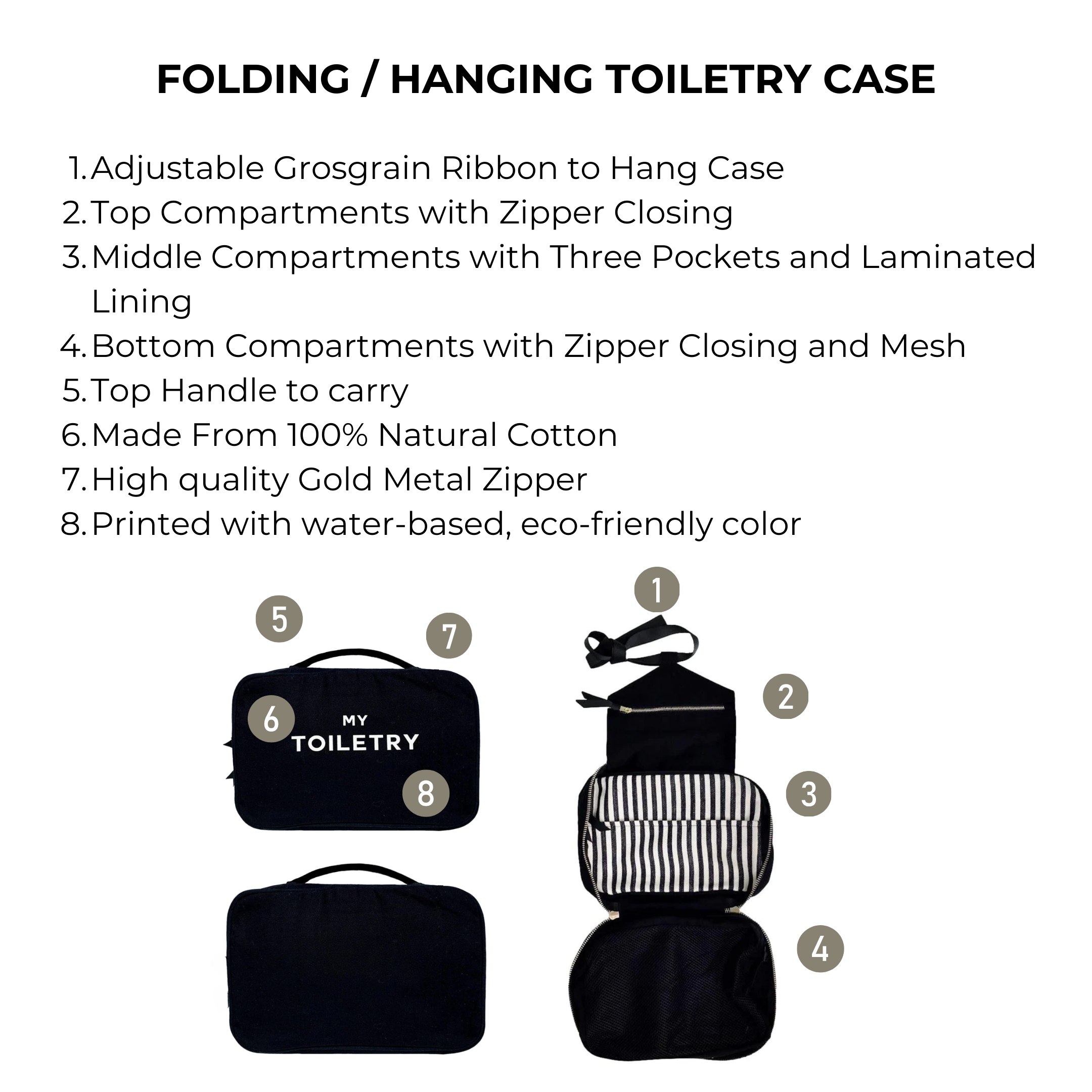Folding/Hanging Toiletry Case – Black - Glamourous Grace