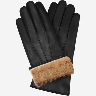 Francesca (black) - Italian lambskin leather gloves with brown rabbit fur lining - Glamourous Grace