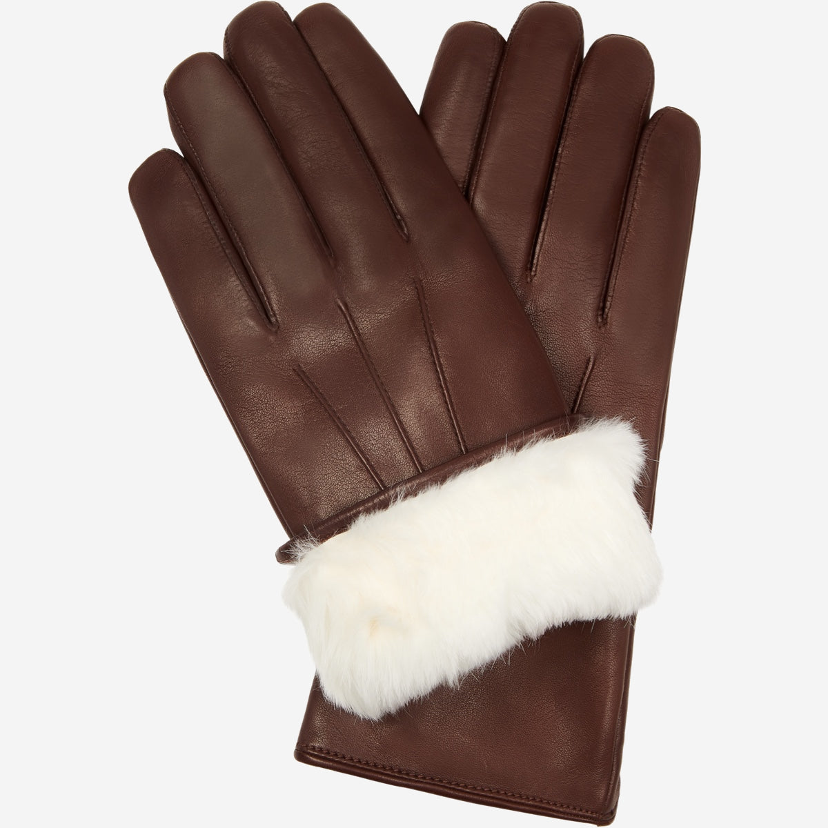 Francesca (brown) - Italian lambskin leather gloves with white rabbit fur lining - Glamourous Grace