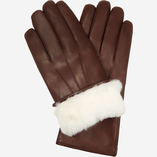 Francesca (brown) - Italian lambskin leather gloves with white rabbit fur lining - Glamourous Grace