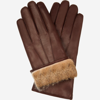 Francesca (brown) - Italian lambskin leather gloves with brown rabbit fur lining - Glamourous Grace