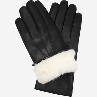 Francesca (black) - Italian lambskin leather gloves with white rabbit fur lining - Glamourous Grace