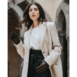 Francesca (brown) - Italian lambskin leather gloves with white rabbit fur lining - Glamourous Grace