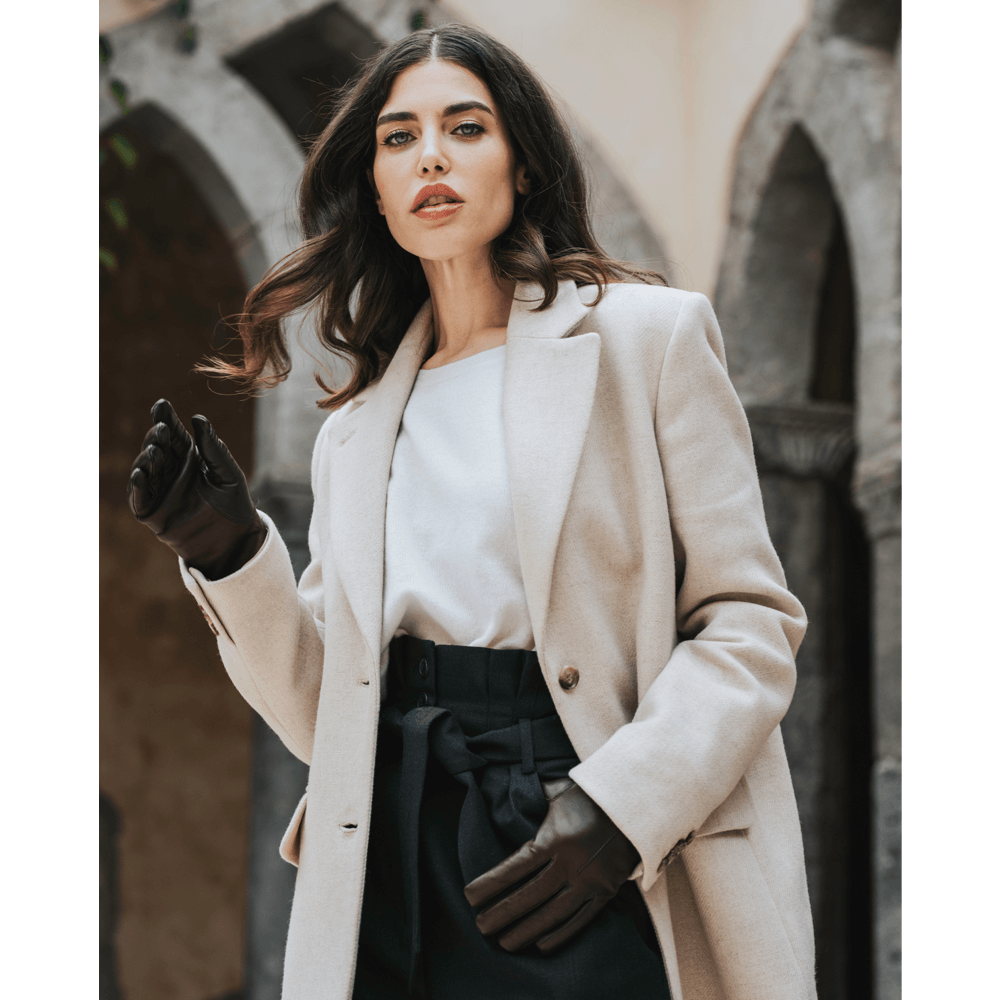 Francesca (brown) - Italian lambskin leather gloves with brown rabbit fur lining - Glamourous Grace