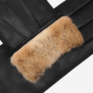 Francesca (black) - Italian lambskin leather gloves with brown rabbit fur lining - Glamourous Grace