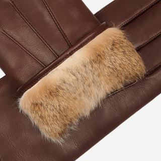 Francesca (brown) - Italian lambskin leather gloves with brown rabbit fur lining - Glamourous Grace