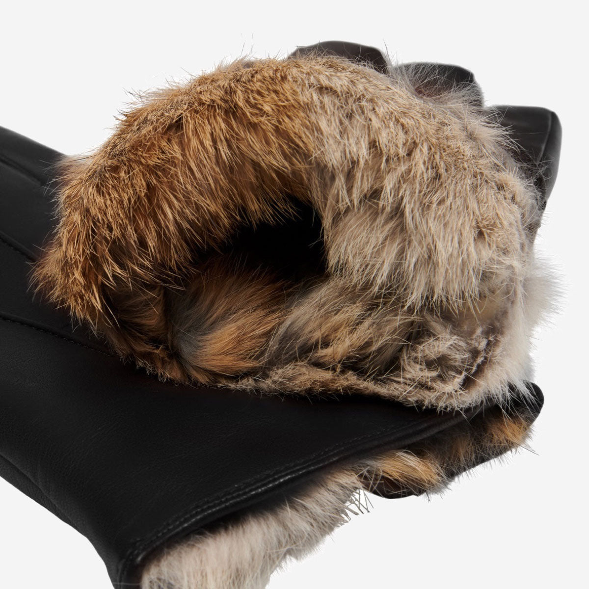 Francesca (black) - Italian lambskin leather gloves with brown rabbit fur lining - Glamourous Grace
