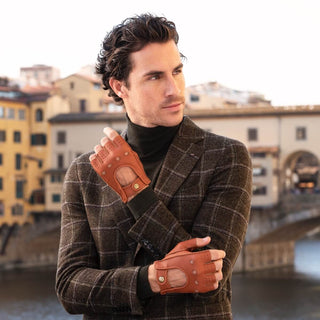 Vincenzo (brown) - Fingerless Italian driving gloves made of American deerskin leather - Glamourous Grace