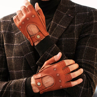 Vincenzo (brown) - Fingerless Italian driving gloves made of American deerskin leather - Glamourous Grace