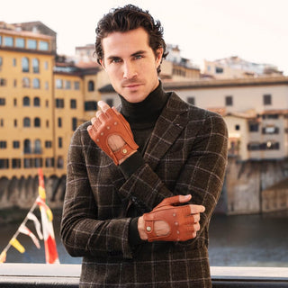 Vincenzo (brown) - Fingerless Italian driving gloves made of American deerskin leather - Glamourous Grace