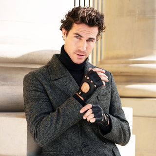 Vincenzo (black) - Fingerless Italian driving gloves made of American deerskin leather - Glamourous Grace