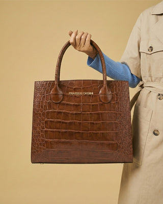 Patrizia (brown) - Italian calf leather womens handbag (with shoulder strap) - Glamourous Grace